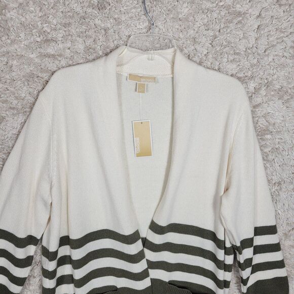 Michael Kors Cardigan Womens XL Striped Open Front Sweater Pockets Lightweight - Picture 2 of 11